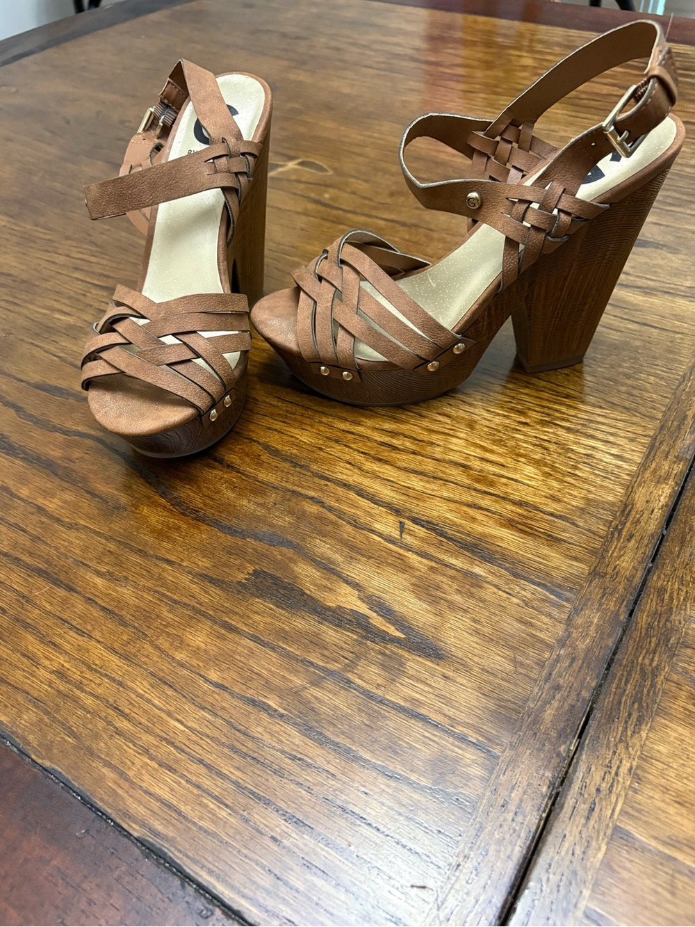 G by Guess Brown Strappy Platform Heels